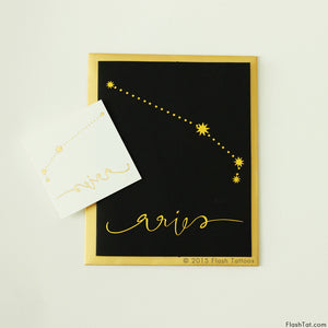 Kort med stjernetegn Vædderen og guld tattoo - The Tan Co