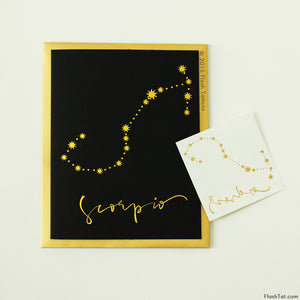 Kort med stjernetegn Skorpionen og guld tattoo - The Tan Co